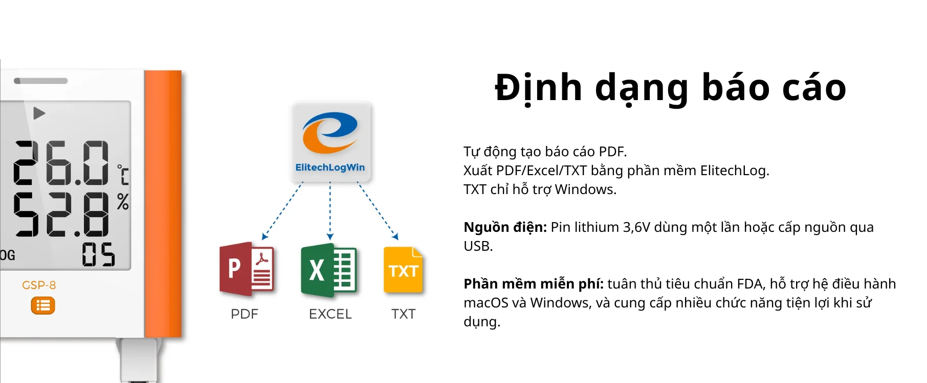Định dạng báo cáo máy Nhiệt ẩm kế tự ghi Elitech GSP-8