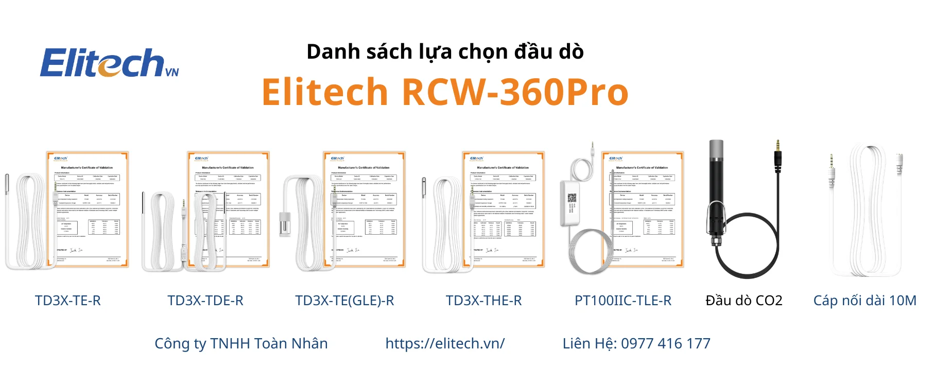 Danh sách lựa chọn đầu dò Elitech RCW-360Pro