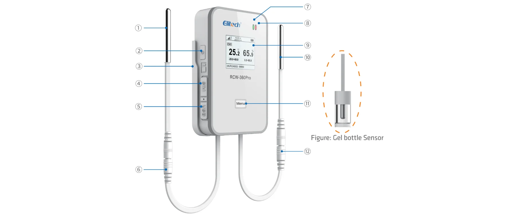 Giao diện máy nhiệt ẩm kế tự ghi Elitech RCW-360Pro 4G/WiFi