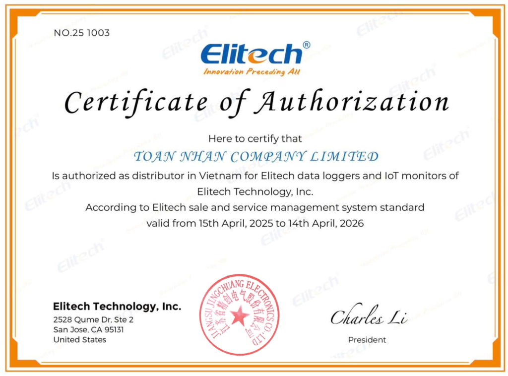 Chứng nhận Ủy Quyền hãng Elitech