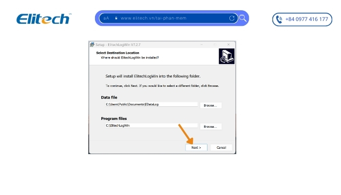 Chọn vị trí lưu trữ phần mềm ElitechLog Win