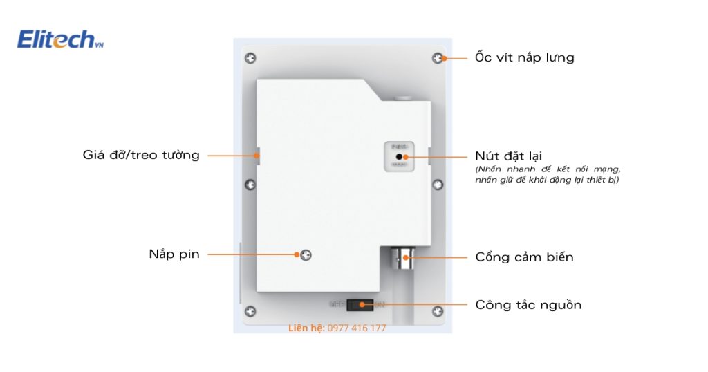 Giao diện mặt sau máy nhiệt ẩm kế tự ghi Elitech RCW-800W-WI