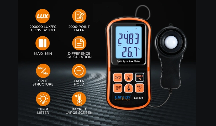 Máy đo cường độ ánh sáng Elitech đo độ rọi trong môi trường làm việc thực tế