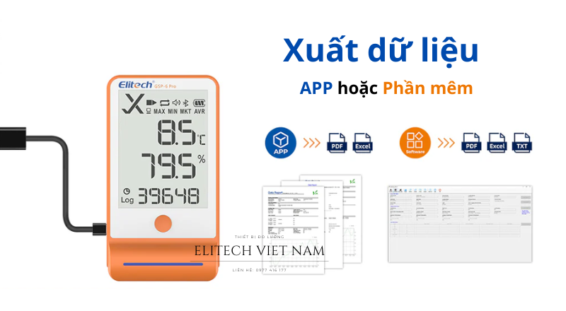 Kết nối USB nhiệt ẩm kế tự ghi Elitech GSP-6 Pro