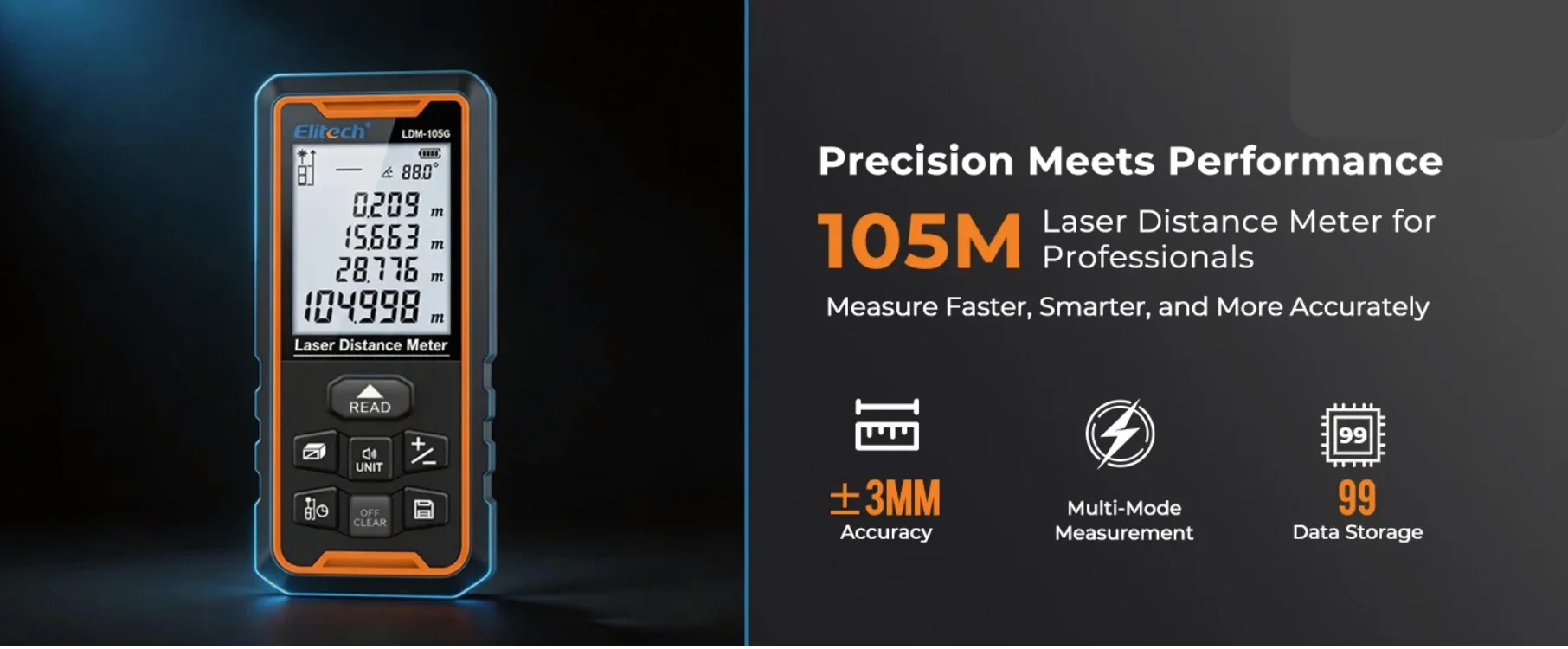 Giới thiệu Máy đo khoảng cách Elitech LDM-105G (105m, ±3mm)